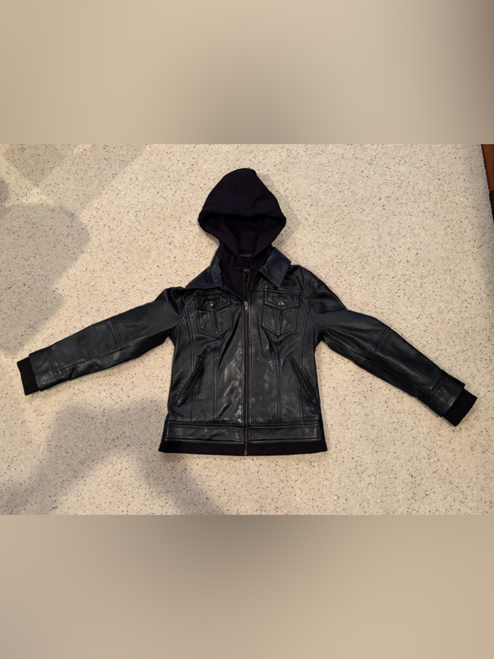 Women’s Quince Black Leather Jacket with Hoodie, XS - Picture 3 of 8